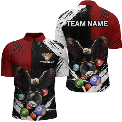 Eagle Custom Red Billiard Team Shirts For Men Billiard League Polo & 1/4 Zip Shirt NNT20