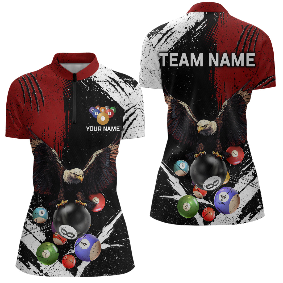 Eagle Custom Red Billiard Team Shirts For Women Billiard League Polo & 1/4 Zip Shirt NNT20