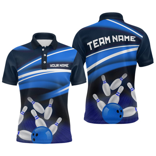 Custom Blue Bowling Jersey Bowling Team Shirts For Men Bowling League Polo & 1/4 Zip HNT163