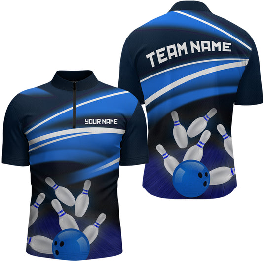 Custom Blue Bowling Jersey Bowling Team Shirts For Men Bowling League Polo & 1/4 Zip HNT163