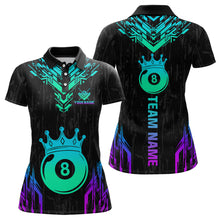Load image into Gallery viewer, Custom Black Neon 8 Ball Crown Billiard Shirts for Women and Team Polo &amp; 1/4 Zip Shirts NNT48
