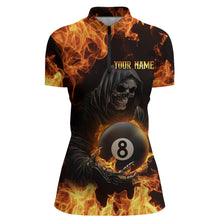Load image into Gallery viewer, Flame Skeleton 8 Ball Billiard Shirts for Women Custom Billiard Team Shirts Polo &amp; 1/4 Zip NNT101