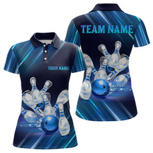 Load image into Gallery viewer, Custom Blue Bowling Jersey for Women Bowling Team Shirts Bowling Uniform Polo &amp; 1/4 Zip HNT162