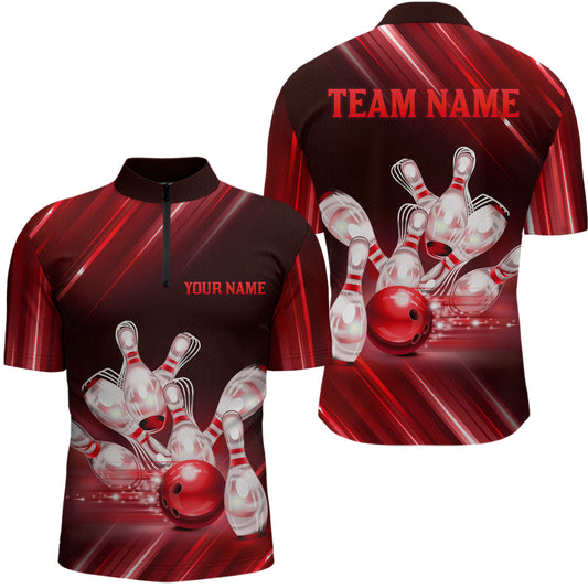 Custom Red Bowling Jersey for Men Bowling Team Shirts Bowling Uniform Polo & 1/4 Zip HNT162