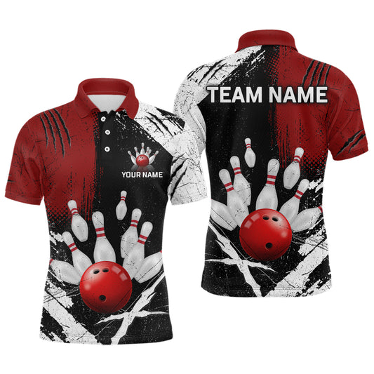 Custom Red Bowling Shirts for Men Polo & Quarter-Zip Bowling Team Bowling League HNT83