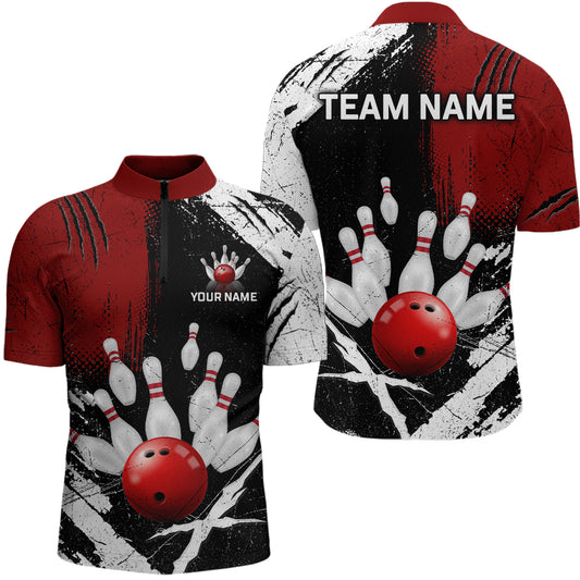 Custom Red Bowling Shirts for Men Polo & Quarter-Zip Bowling Team Bowling League HNT83