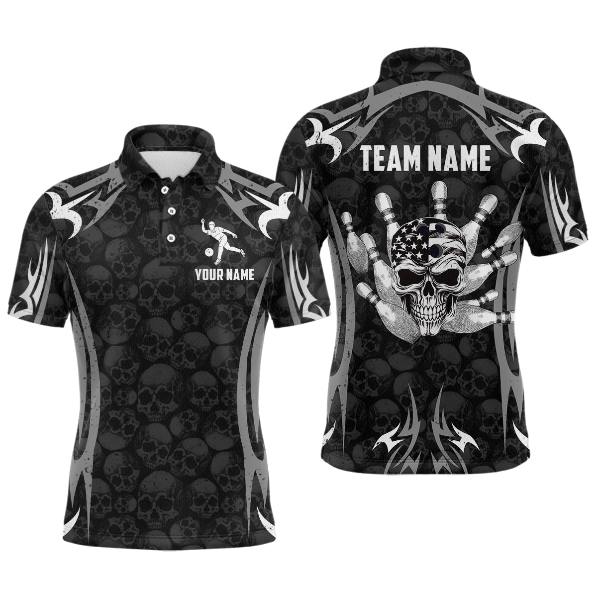 Skull Bowling Shirt for Men Personalized Patriotic Bowling Team Jersey Shirts Polo & Quarter-Zip HNT32