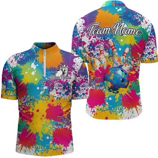 Custom Colorful Bowling Men Shirts Bowling Uniform Polo & 1/4 Zip Bowling Team Jerseys HNT104