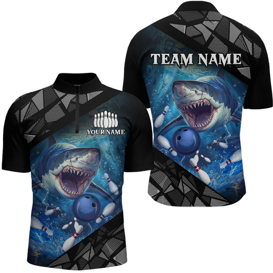 Custom Shark Bowling League Shirts For Men, Personalized Bowling Team Jerseys Polo & Quarter-Zip HNT36