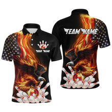 Load image into Gallery viewer, Personalized Flaming US Flag Eagle Bowling Shirt Bowling Jersey for Men Team Polo &amp; 1/4 Zip HNT38