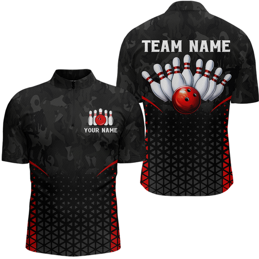 Bowling Shirt for Men 3D Custom Name Bowling Jersey Shirts Team Bowling League Polo & Quarter-Zip HNT15