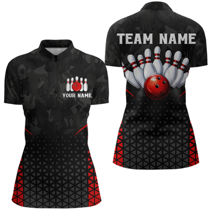 Bowling Shirt for Women 3D Custom Name Bowling Jersey Shirts Team Bowling League Polo & Quarter-Zip HNT15