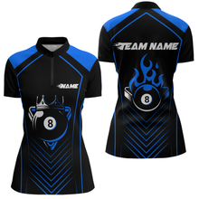 Load image into Gallery viewer, Customized Blue 8 Ball Pool Crown Women's Billiard Shirts, Billiard Team Shirts Polo &amp; 1/4 Zip Shirts NNT37