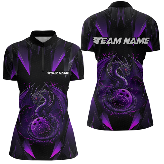 Purple Dragon Personalized Bowling Shirts For Women, Bowling Team Shirt Polo & Quarter-Zip HNT40