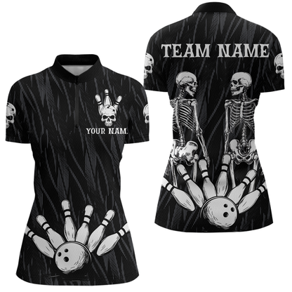 Skull Bowling Shirt for Women 3D Custom Name Team League Bowling Jersey Polo & Quarter-Zip HNT20