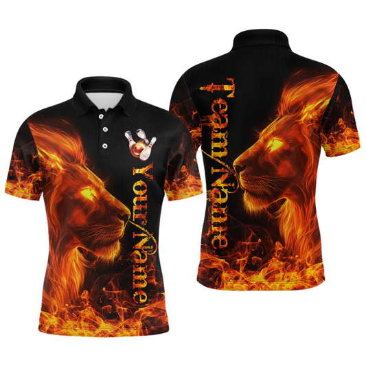 Orange Flaming Lion Bowling Custom Men Bowling Polo & Quarter-Zip Bowling Team Jerseys HNT43