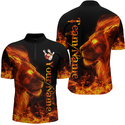 Orange Flaming Lion Bowling Custom Men Bowling Polo & Quarter-Zip Bowling Team Jerseys HNT43