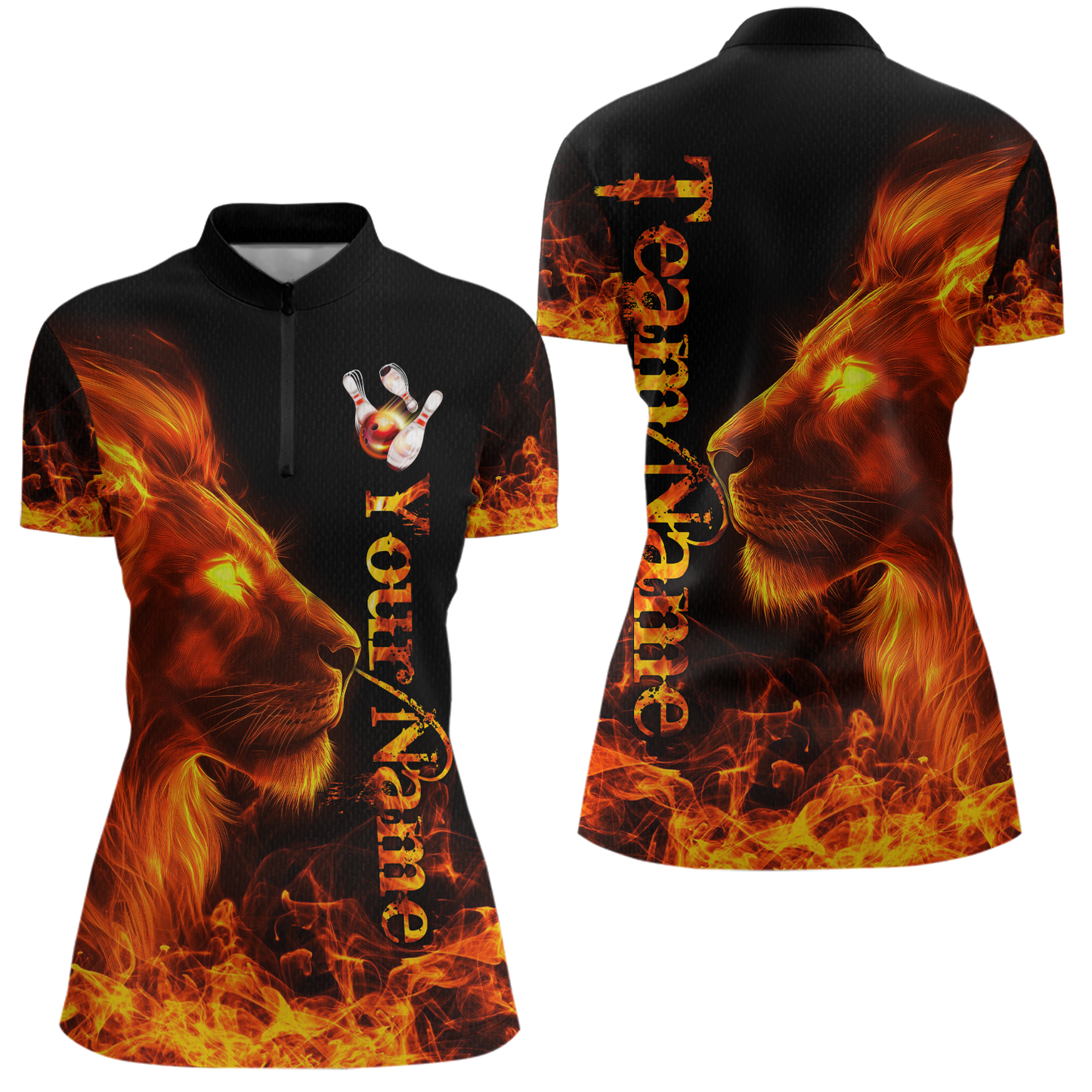 Orange Flaming Lion Bowling Custom Women Bowling Polo & Quarter-Zip Bowling Team Jerseys HNT43