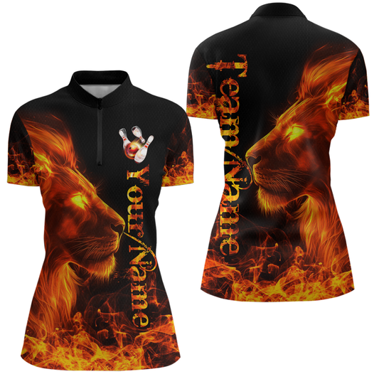 Orange Flaming Lion Bowling Custom Women Bowling Polo & Quarter-Zip Bowling Team Jerseys HNT43