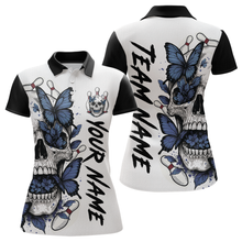 Load image into Gallery viewer, Blue Butterfly Skull Bowling Women Bowling Shirt Polo &amp; Quarter-Zip Bowling Team Jerseys HNT80