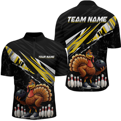 Custom Yellow Funny Turkey Bowling Jersey for Men Thanksgiving Bowling Shirts Polo & 1/4 Zip HNT117