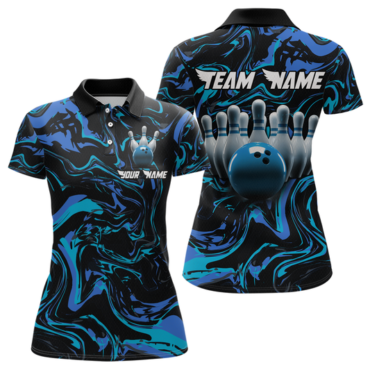 Teal Bowling Custom Women Bowling Shirt Polo & Quarter-Zip Bowling Team Jerseys HNT48
