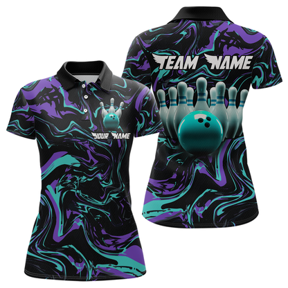 Purple Bowling Custom Women Bowling Shirt Polo & Quarter-Zip Bowling Team Jerseys HNT48