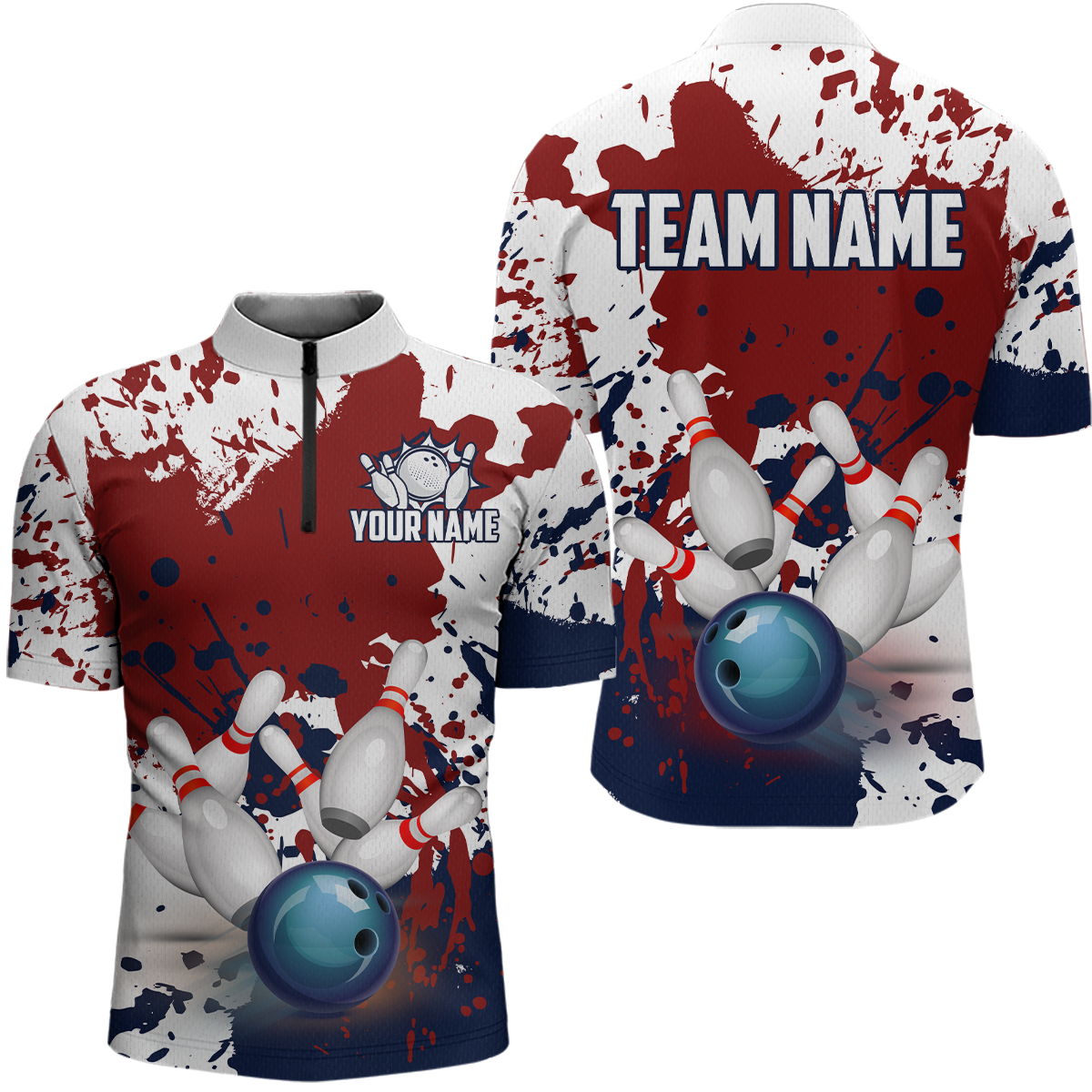 Red White Bowling Shirt for Men Bowling Jersey Shirts Polo & Quarter-Zip Bowling League HNT18