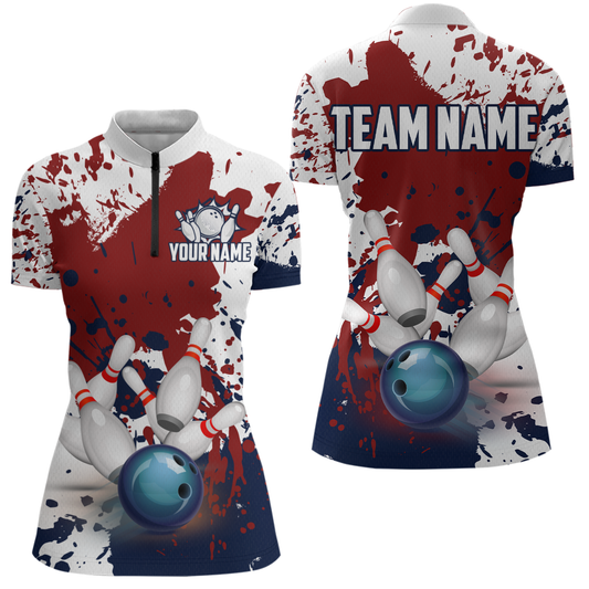 Red White Bowling Shirt for Women Bowling Jersey Shirts Polo & Quarter-Zip Bowling League HNT18
