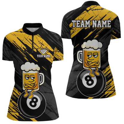 Custom Yellow Funny Beer 8 Ball Billiard Shirts for Men Billiard Team Shirts Polo & 1/4 Zip NNT78