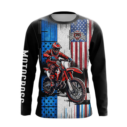 Adult&Kid Custom American Flag Dirt Bike Jersey Motocross Jersey Upf30+ Motocross Shirt| CTP94