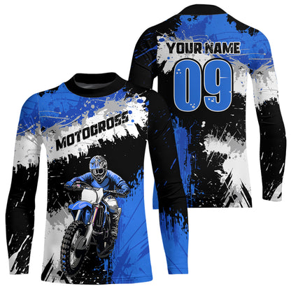 Adult&Kid Blue Custom Motocross Jersey UPF30+ MX Racing Dirt Bike Racewear| CTP34