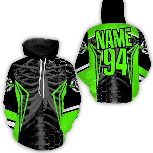 Custom Dirt Bike Hoodie Green Cool Bone Motocross Hooded Youth Motorcycle Hoodie| CTP42