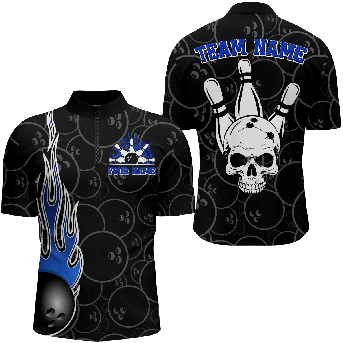 Men Skull Bowling Jersey Custom Bowling Team Shirts Unisex Bowling Men Short Sleeve Quarter-zip Shirt CP30