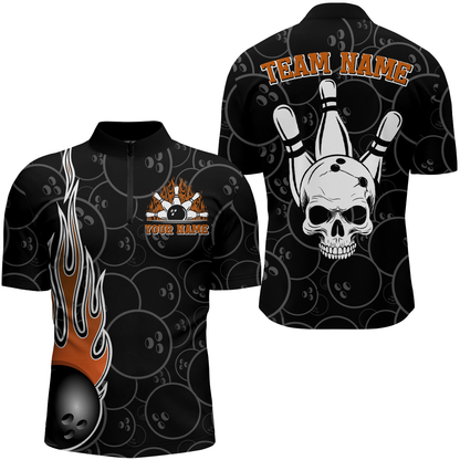 Men Skull Bowling Jersey Custom Bowling Team Shirts Unisex Bowling Men Short Sleeve Quarter-zip Shirt CP30