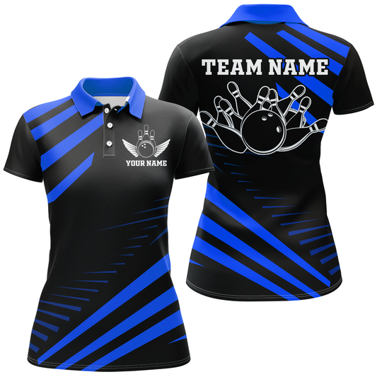 Blue Bowling Jersey Men And Women Custom Bowling Team Shirts Unisex Bowling Polo Quarter-zip CP26