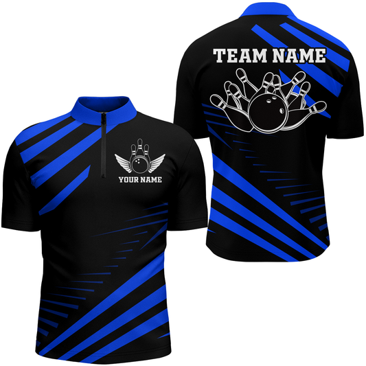 Blue Bowling Jersey Men And Women Custom Bowling Team Shirts Unisex Bowling Polo Quarter-zip CP26