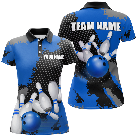 Blue Bowling Jersey Men Women Custom Bowling Team Shirts Unisex Bowling Polo Quarter-zip CP27
