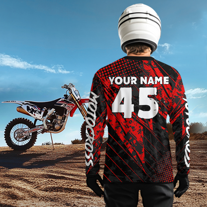 Red Motocross Racing Jersey UPF30+ MX Racing Dirt Bike Jersey Kid Men Women DNT06