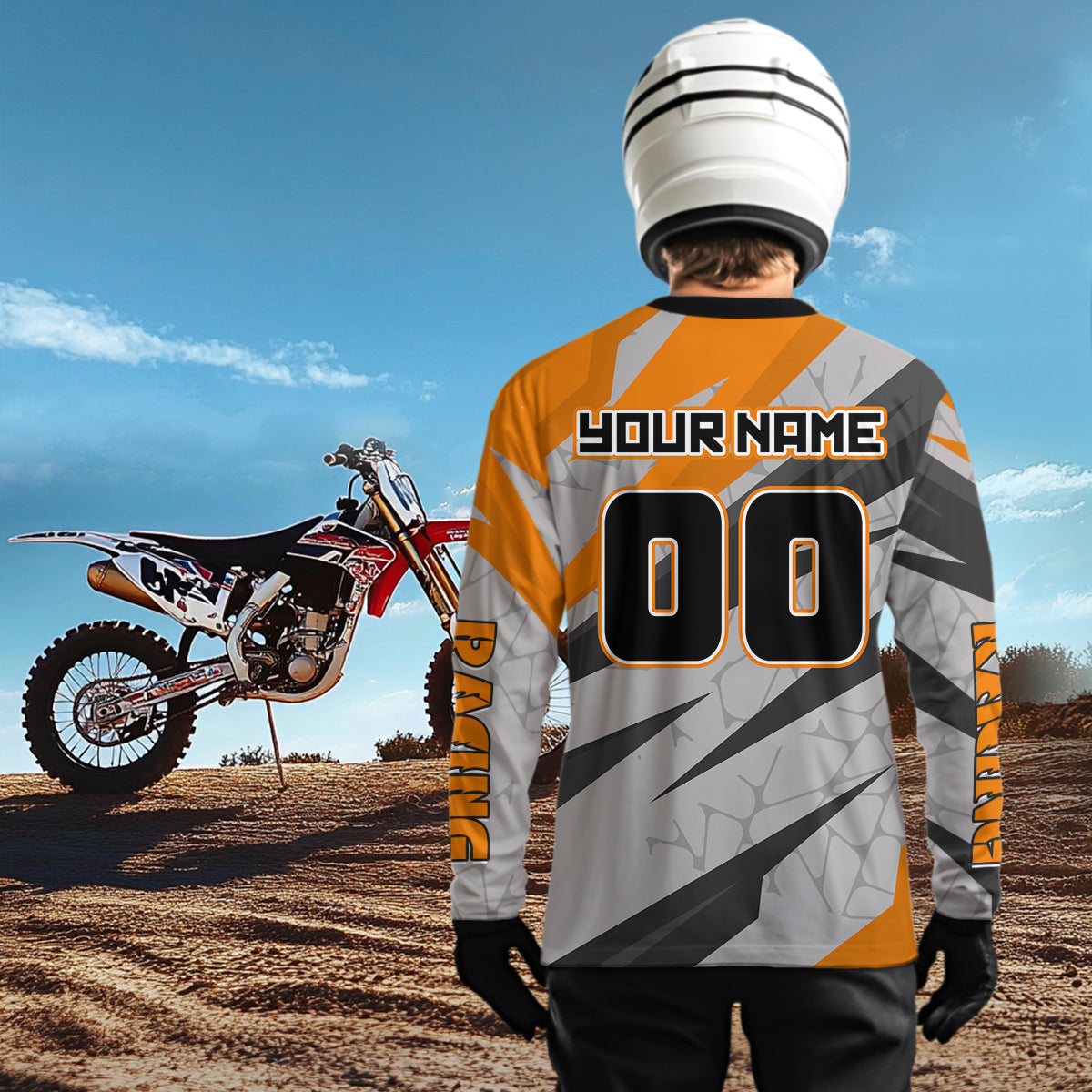 Custom Motocross Jersey Orange Dirt Bike Jersey for Men Kid Women Long Sleeves Upf30+ XM352