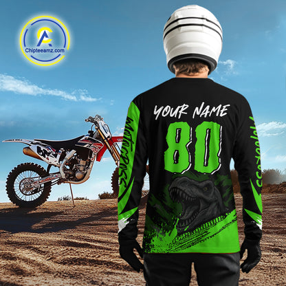Green Dinosaur Motocross Racing Jersey UPF30+ MX Racing Dirt Bike Jersey Kid Men Women DNT05