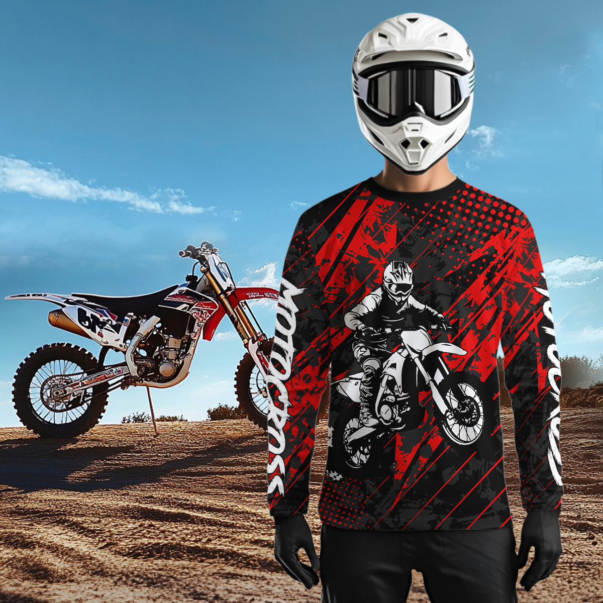 Red Motocross Racing Jersey UPF30+ MX Racing Dirt Bike Jersey Kid Men Women DNT06