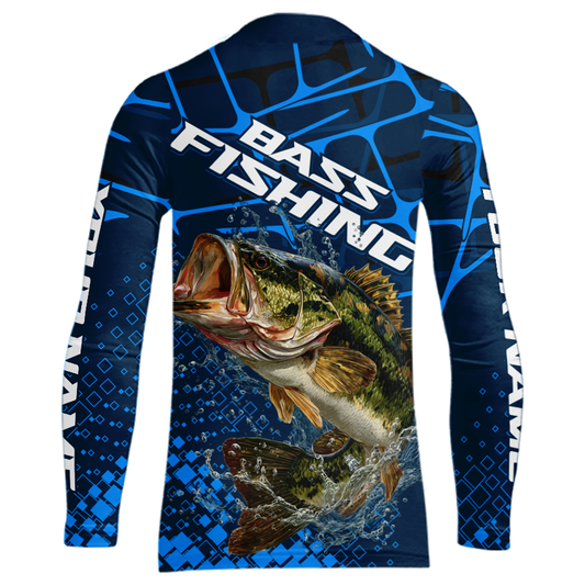 Largemouth Bass Fishing, Kid Fishing Shirts Long Sleeve, Fishing Gift  | Blue NHT385
