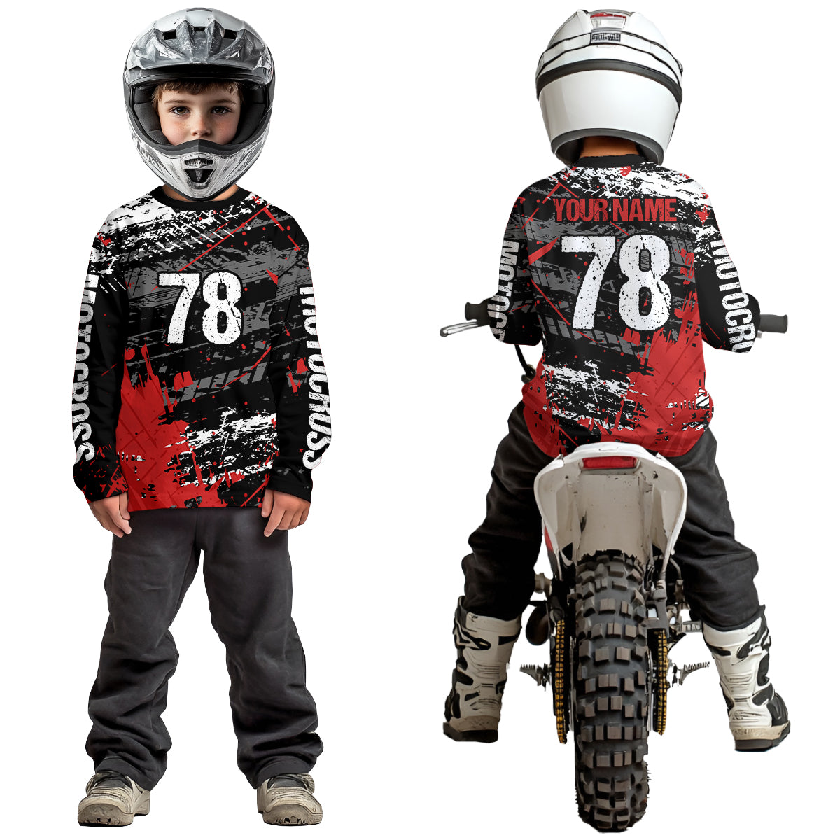 Youth Red Dirt Bike Jersey Off-Road Shirt Custom Motocross Jersey UPF30+ Kid Men Women DNT81