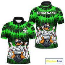 Load image into Gallery viewer, Custom Green Funny Duck Bowling Jersey for Men Bowling Uniform Polo &amp; 1/4 Zip Bowling Team Shirts HNT238