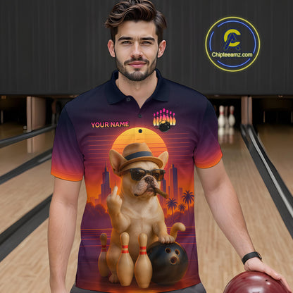 Custom Funny Dog Bowling Jersey for Men Bowling Uniform Polo & 1/4 Zip Bowling Team Shirts HNT135