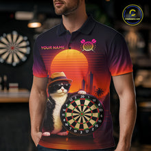 Load image into Gallery viewer, Funny Cat Retro Dart Shirts For Men Custom Dart Board Shirts Polo &amp; 1/4 Zip Dart Jersey Team NNT124