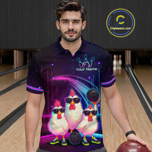 Load image into Gallery viewer, Neon Funny Family of Three Chicken Bowling Team Shirt for Men Bowling League Jersey QZT761