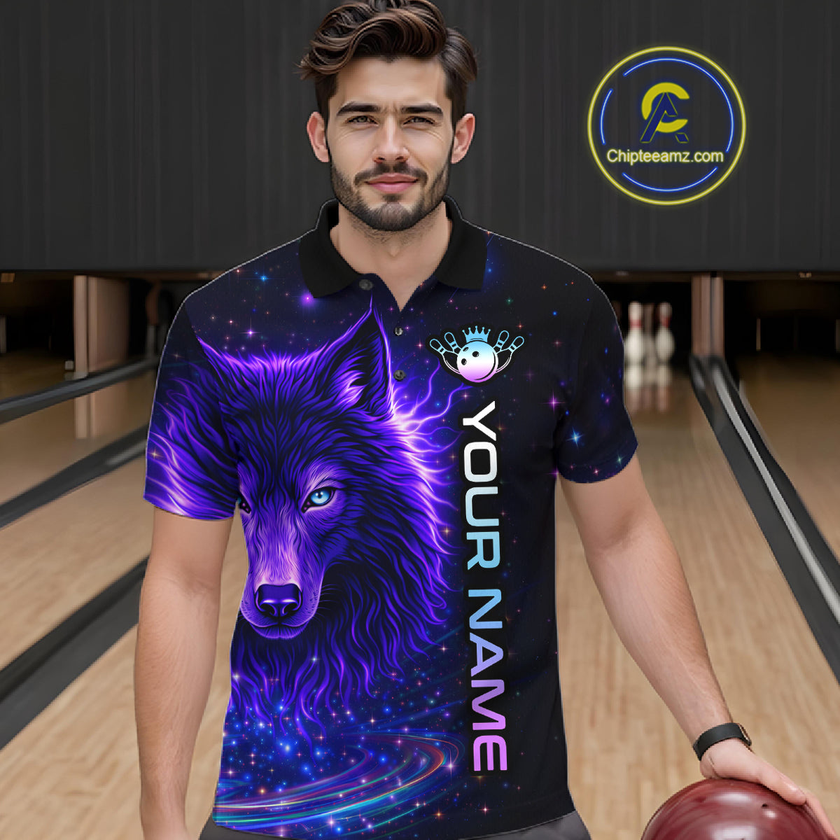 Custom Galaxy Wolf Bowling Jersey for Men Bowling Uniform Polo &1/4 Zip Bowling Team Shirts HNT251