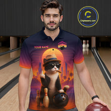 Load image into Gallery viewer, Custom Funny Cat Bowling Jersey for Men Bowling Uniform Polo &amp; 1/4 Zip Bowling Team Shirts HNT114